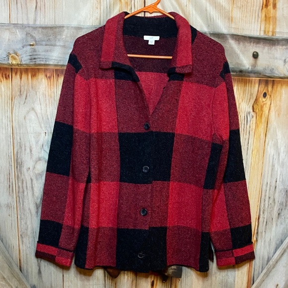 J. Jill NWOT Wool Blend Soft Stretchy Button Down Plaid Cardigan - Picture 1 of 4